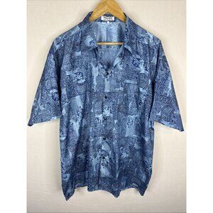 THAI SILK By‎ Apple - Made In Thailand Men's Mix Pattern Shirt Size 2XL Blue